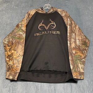 Realtree Xtra by Buckhorn River Hoodie Mens M/L Black Camo Fleece Lined Logo